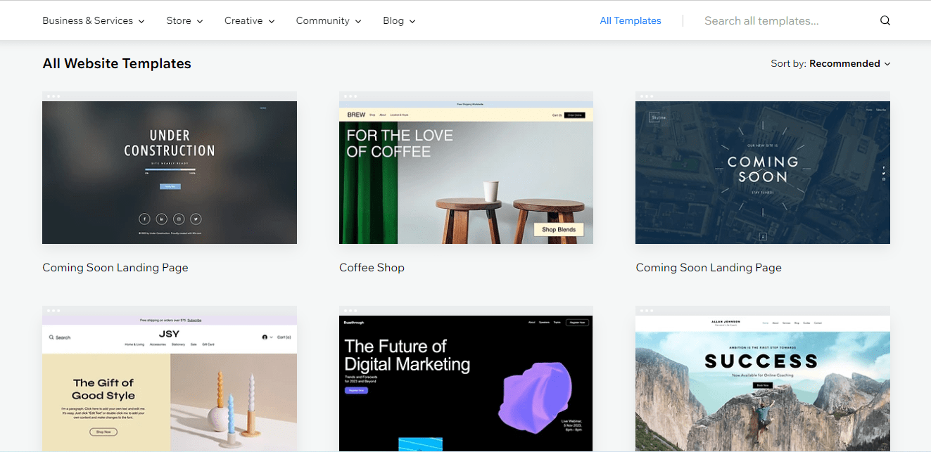 Wix Template Store Features